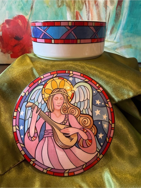 Mikasa Other - Mikasa Porcelain Christmas Herald Angel Covered Round Jewelry Trinket Box